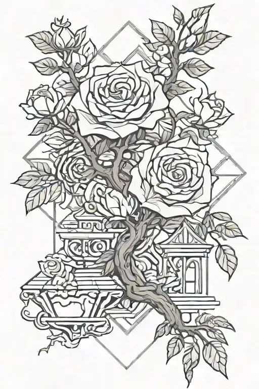 fore arm rose and bonsai tree tattoo design idea
