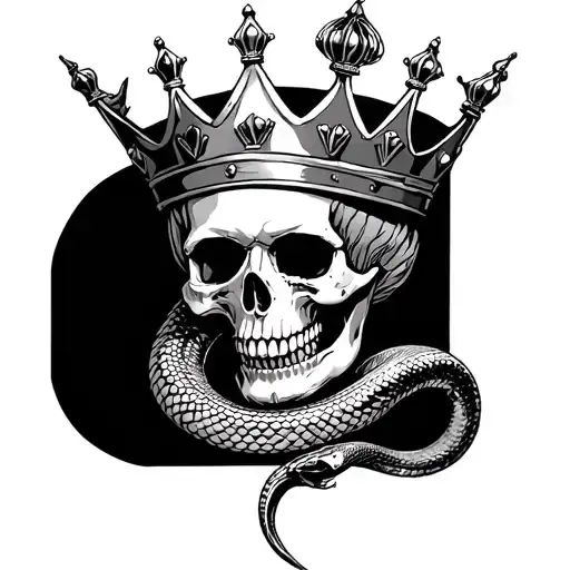 skull and snake and king crown tattoo design idea