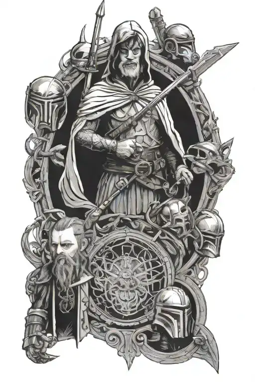 lord of the rings mixed with starwars in a Nordic style tattoo design idea