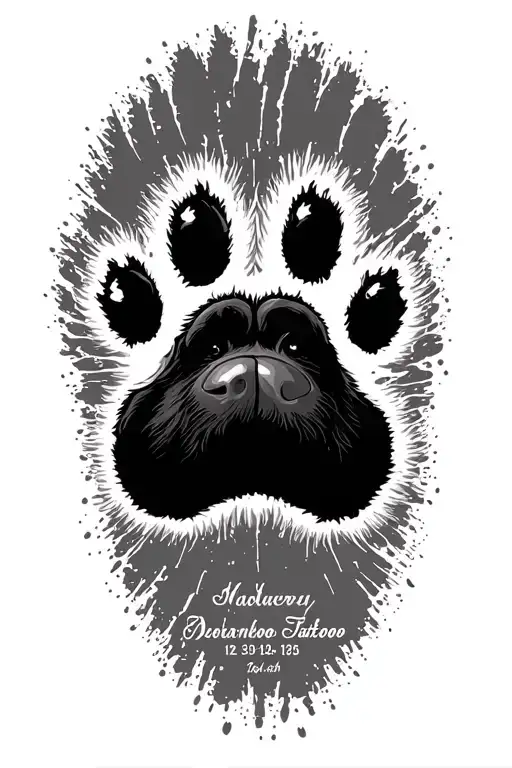 dog paw and nose print with name and birth and death dates tattoo design idea
