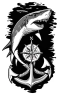 boat anchor and compass shark emerging tattoo design idea