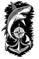 boat anchor and compass shark emerging tattoo design idea