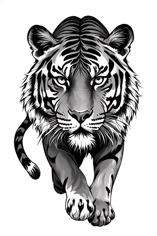 a tiger hunting animals tattoo design idea