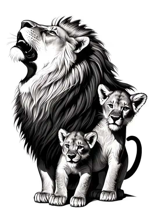 Lion and cub howling tattoo design idea