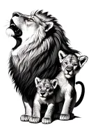 Lion and cub howling tattoo design idea