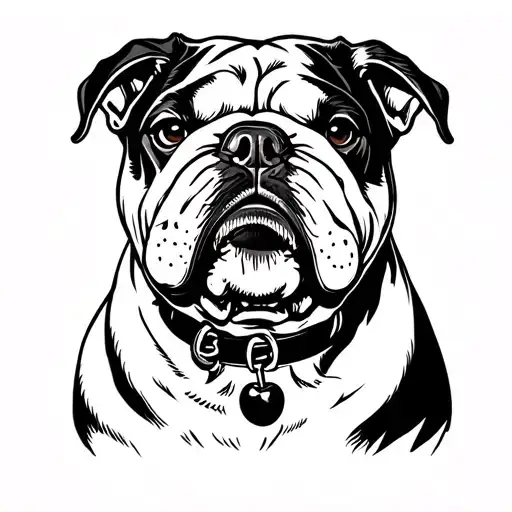 angry bulldog wearing cherry choker tattoo design idea
