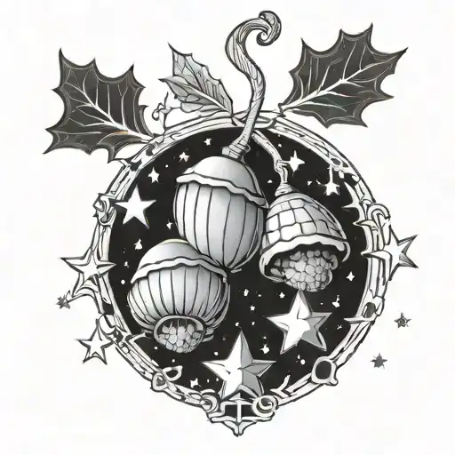 acorn and stars forming the shape outline tattoo design idea