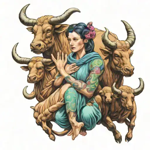 Taurus mother holding 2 Capricorn and 3 cancer sign children   tattoo design idea