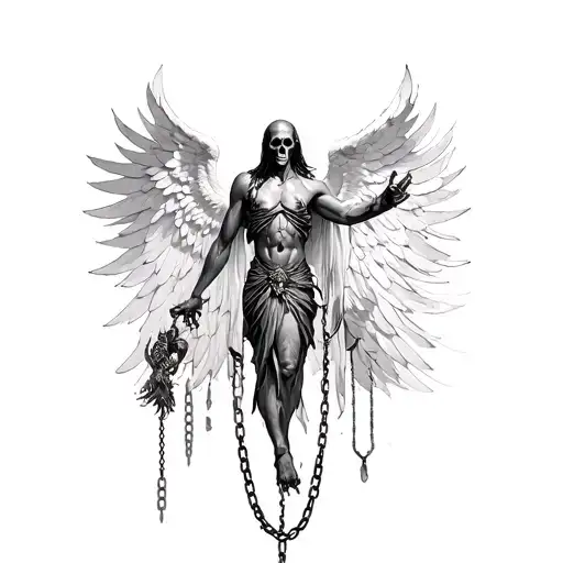 azrael, angel of death, chains tattoo design idea
