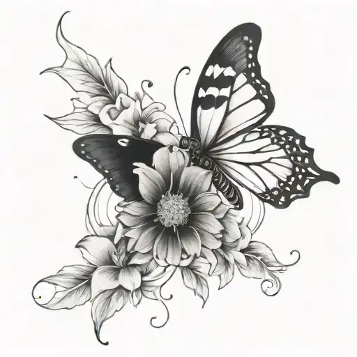 Half Butterfly Half Flower tattoo design idea