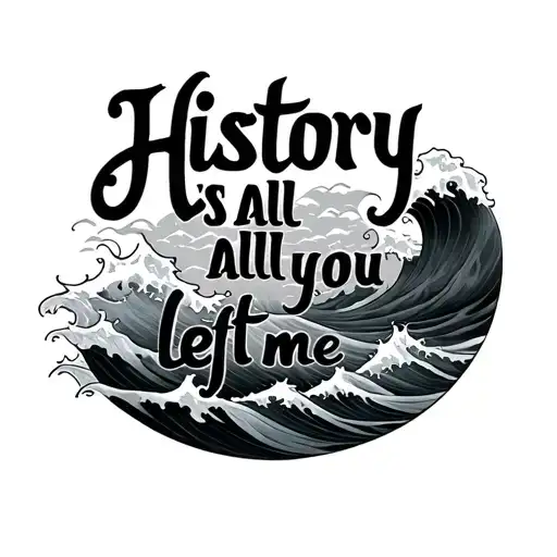 waves with the words "history is all you left me" written tattoo design idea