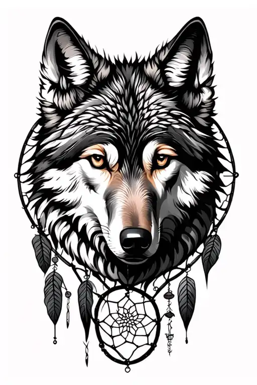 wolf dream catcher entangled tattoo design idea