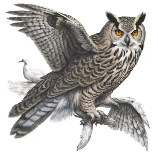 eagle owl and swan tattoo design idea