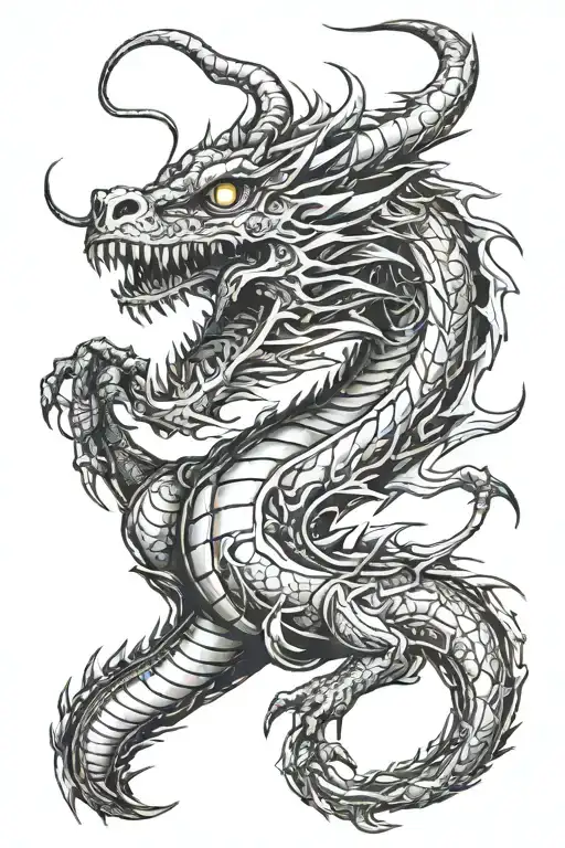 long dragon climbing up breathing fire out of his mouth tattoo design idea