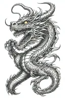 long dragon climbing up breathing fire out of his mouth tattoo design idea