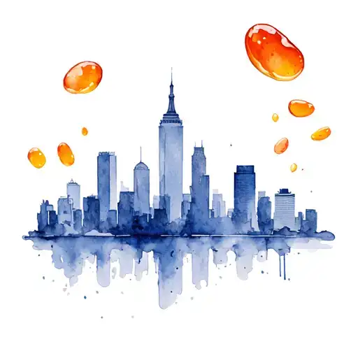 orange jelly bean, boston skyline or scene tattoo design idea