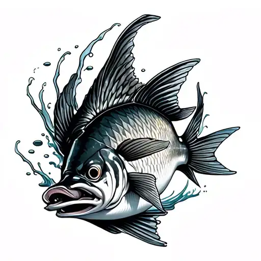 pike fish swimming tattoo design idea