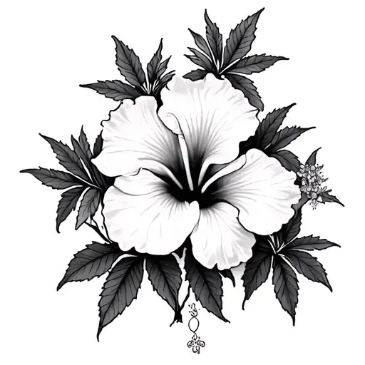 hibiscus flowers and Mary Jane plants intertwined vines.about 3 inch horizonal tattoo design idea