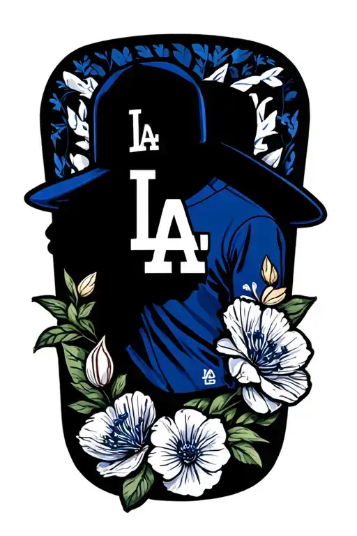 LA Dodgers with floral tattoo design idea