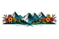 Mountains and flowers tattoo design idea