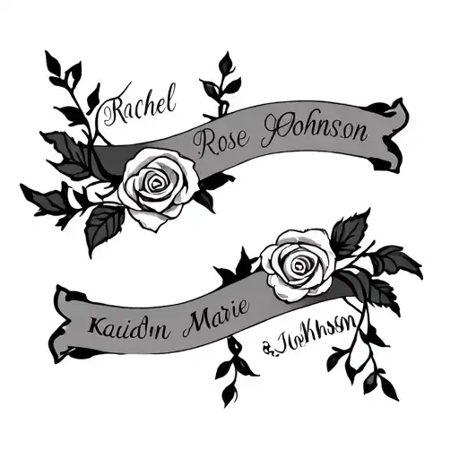 roses and vines wrapping with my sisters names in it Rachel Rose Johnson and Kaidyn Marie Johnson tattoo design idea