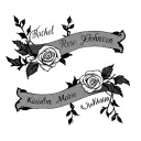 roses and vines wrapping with my sisters names in it Rachel Rose Johnson and Kaidyn Marie Johnson tattoo design idea