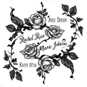 roses and vines wrapping with my sisters names in it Rachel Rose Johnson and Kaidyn Marie Johnson tattoo design idea