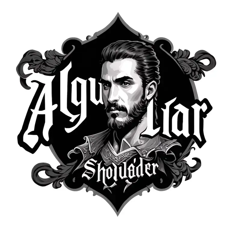 The last name AGUILAR IN OLD ENGLISH SHOULDER TO SHOULDER tattoo design idea