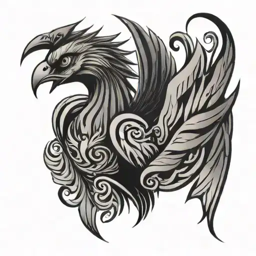 tribal phoenix with heart tattoo design idea