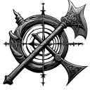 Chest: Large symbolic centerpiece combining battleaxe and sniper crosshair.Arms: Right arm for Ouroboros + battleaxe; tattoo design idea