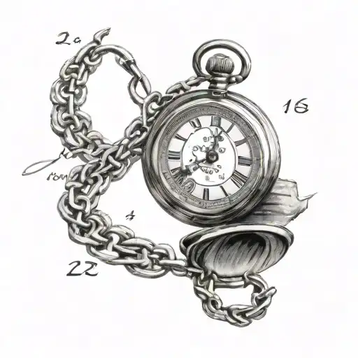 pocket watch with Roman numeral for 2-22-1978 around clock with hands pointing to 11:16 tattoo design idea