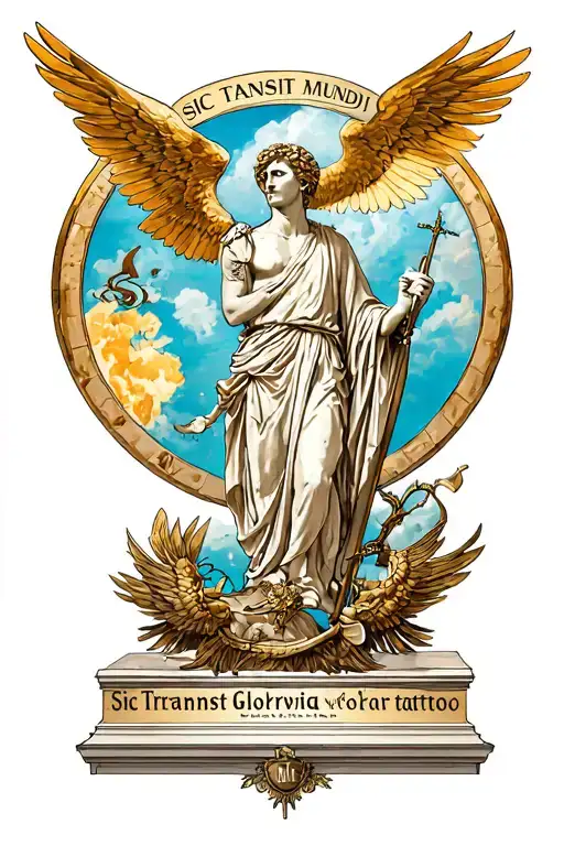 ancient Rome inspiried that incorporates the saying sic transit Gloria mundi tattoo design idea