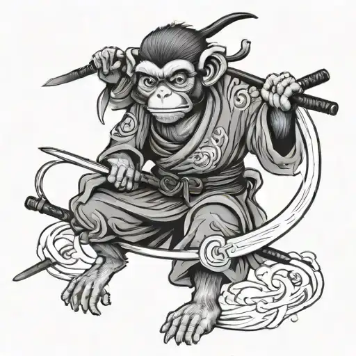 Japanese monkey samurai holding katana tattoo design idea