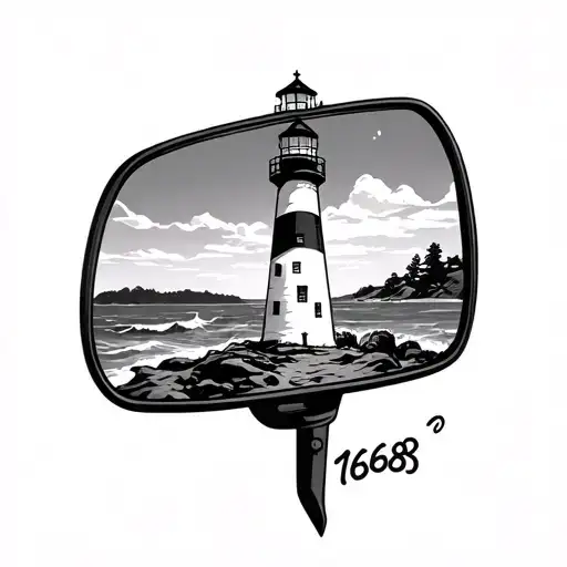 lighthouse in rear view mirror with 1668 on it tattoo design idea