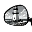 lighthouse in rear view mirror with 1668 on it tattoo design idea