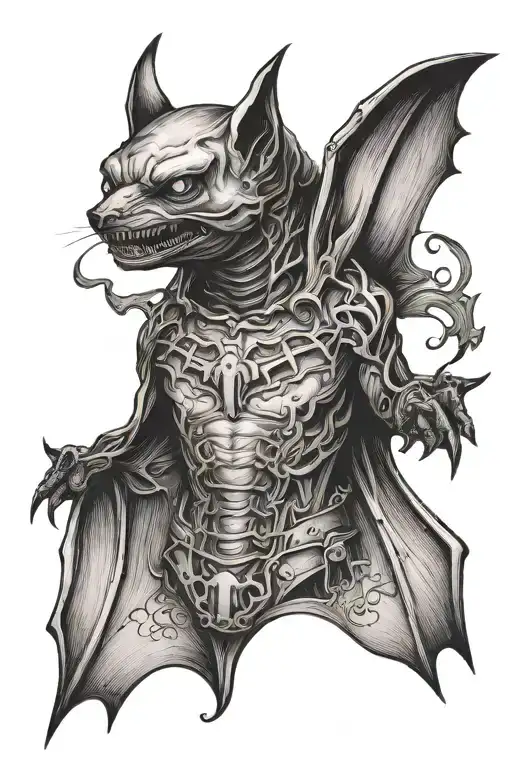 underbust bat hanging tattoo design idea