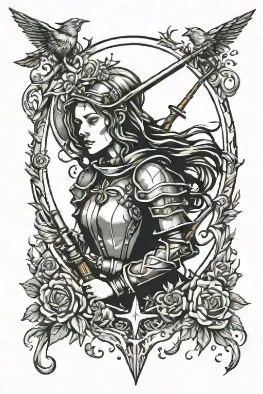 Joan of arc witchy style tattoo design idea