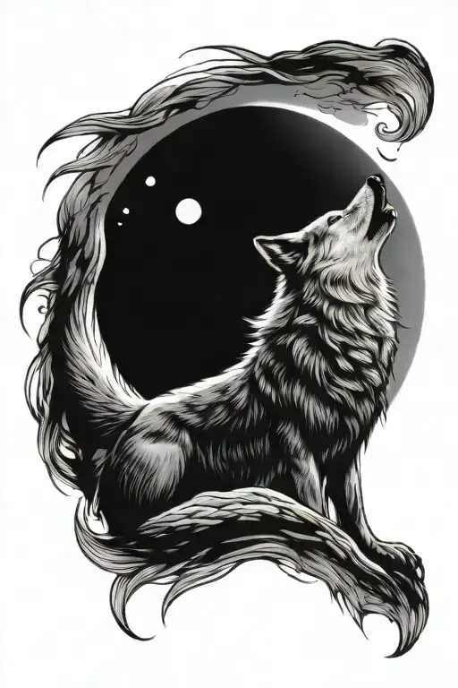 wolf howling at the moon tattoo design idea