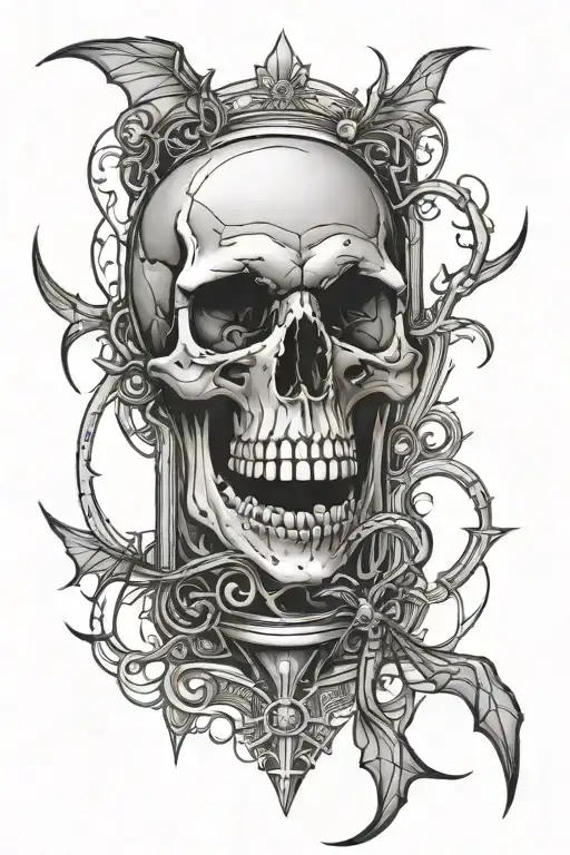 skull spider hourglass tattoo design idea