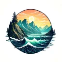 Sea, mountains tattoo design idea