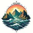 Sea, mountains tattoo design idea