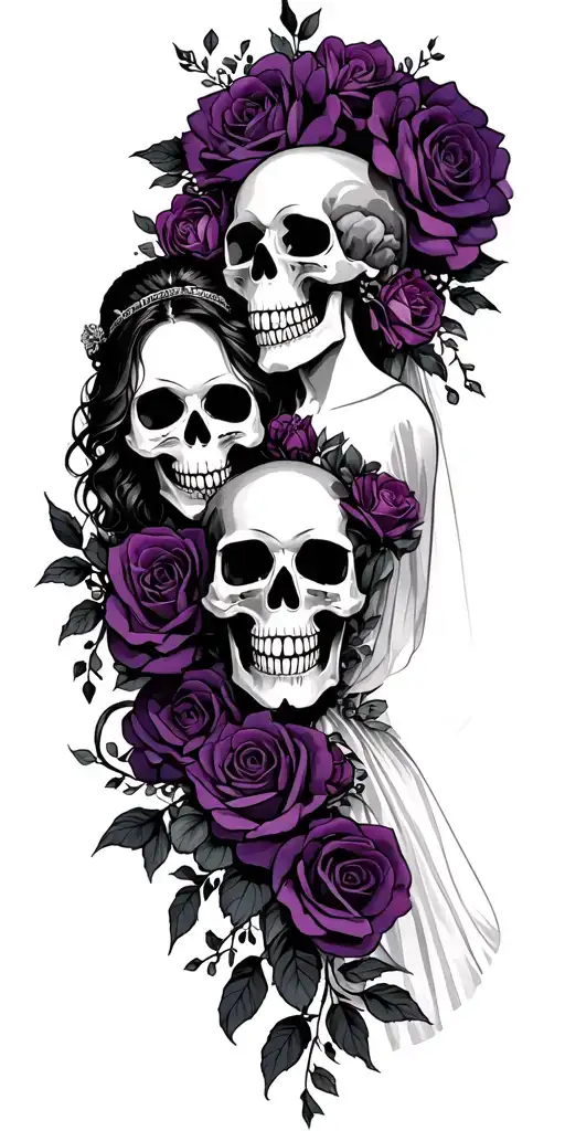wedding, black, dark purple, skulls, love, veteran tattoo design idea