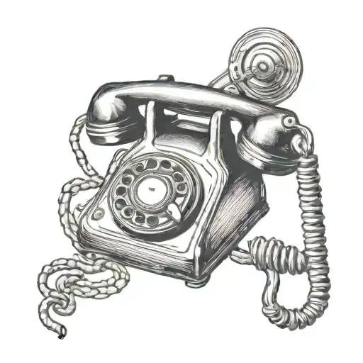 fine line rotary phone hanging off the hook tattoo design idea