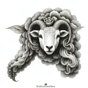 cute symmetrical lamb face made with fine line clouds tattoo design idea