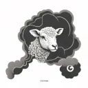 cute symmetrical lamb face made with fine line clouds tattoo design idea