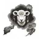cute symmetrical lamb face made with fine line clouds tattoo design idea