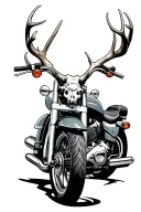 Side view of 2001 Honda shadow ace 750 with deer skull as headlights and deer antlers as handle bars  tattoo design idea