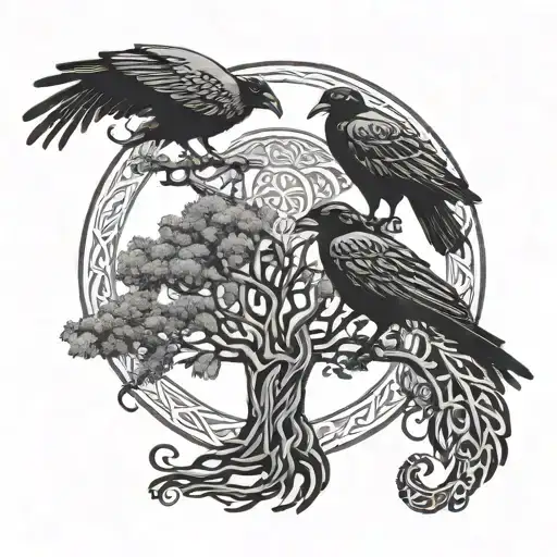 Celtic knot Tree of life sun and moon 2 ravens facing away from each other tattoo design idea