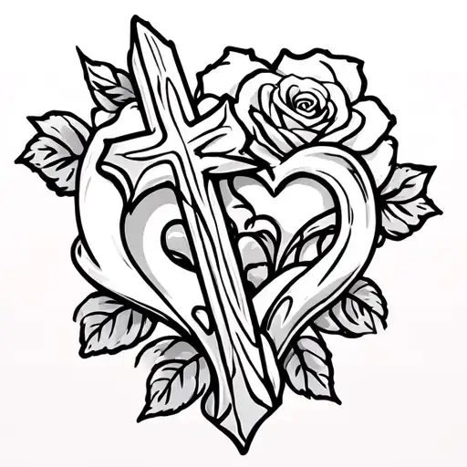 two chrome hearts crosses very close to eachother with a rose behind them tattoo design idea