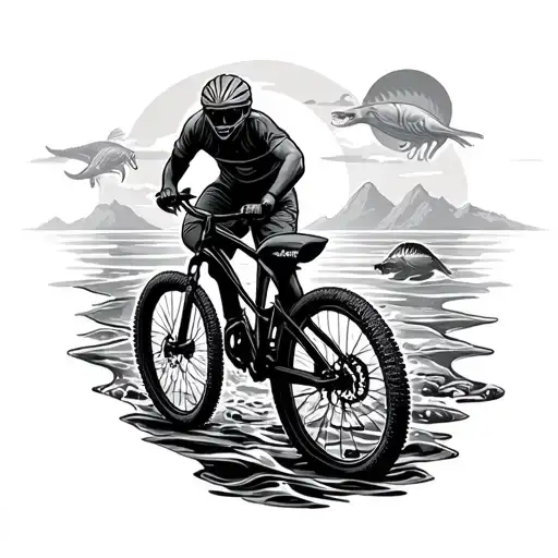 Jeep mountain bike sun sea creatures swimming tattoo design idea
